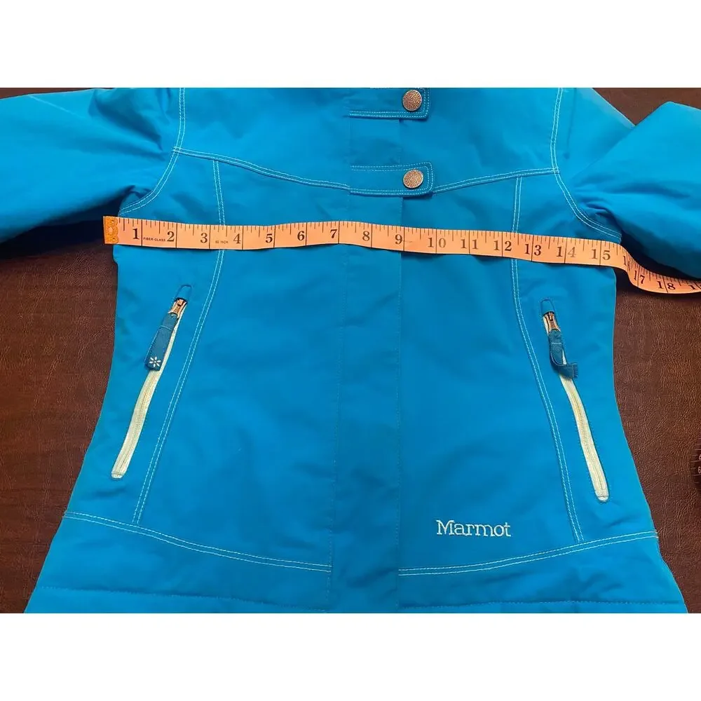 Marmot Girls Gravity Jacket Small Blue Hooded Insulated Ski Snow Coat Waterproof